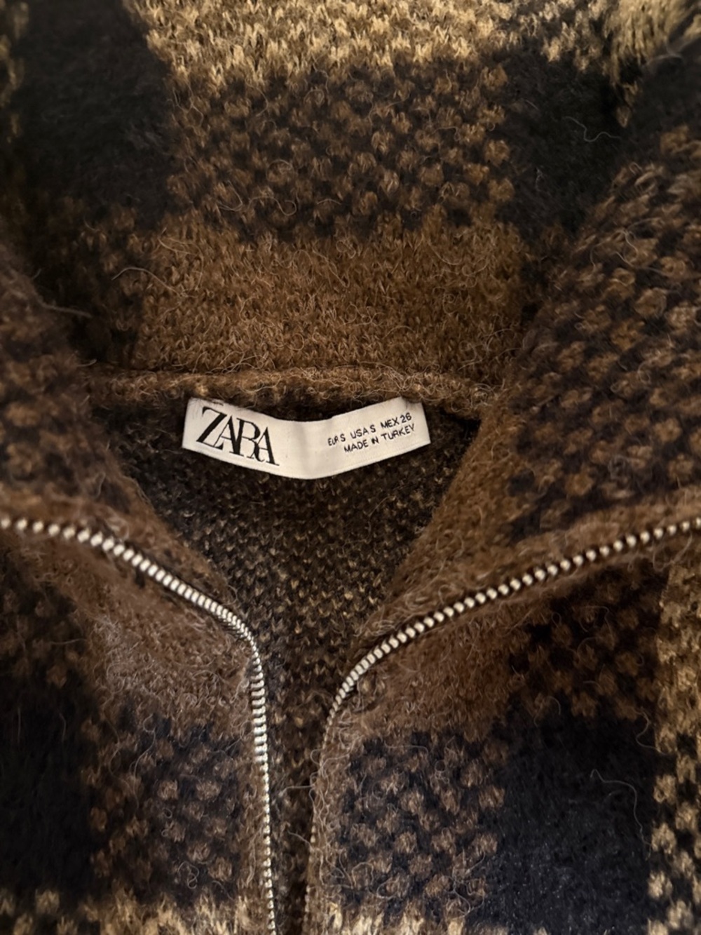 Zara half zip brown plaid sweater S - Picture 2 of 8